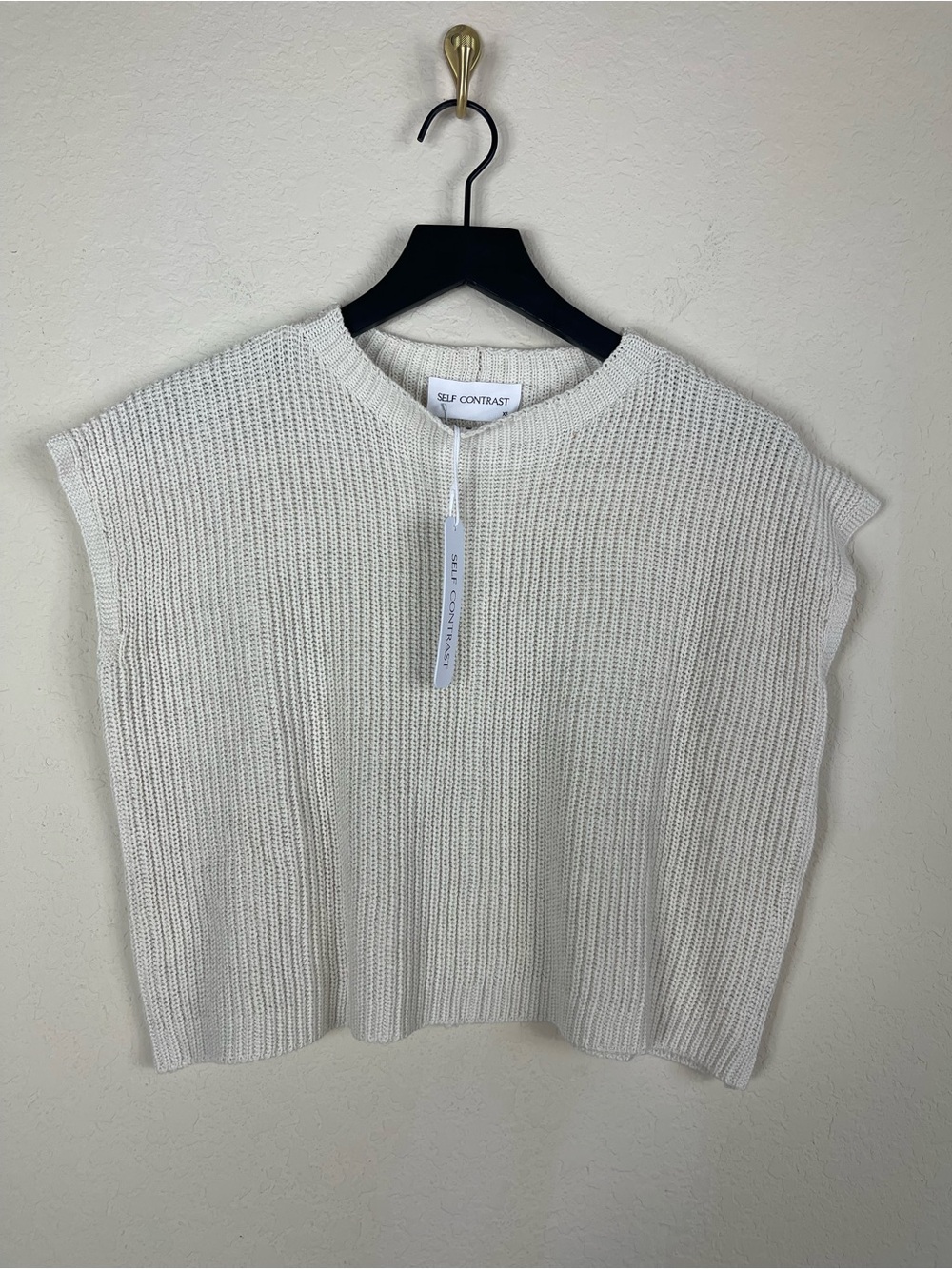 Self Contrast Boxy Sweater Knit Sleeveless Top Beige Size XS NWT